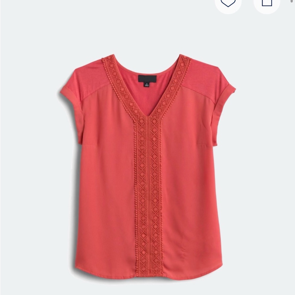 Chic Coral Lace-Accent Blouse